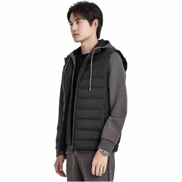 迪柯尼 黑标系列 时尚保暖纯色休闲无帽立领马甲羽绒服 男款