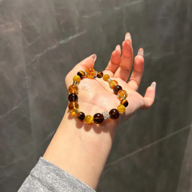 七享 招财金霸大综合美拉德色系金虎眼黄塔晶暴富转运八方来财缺土缺金 水晶 手串 女款