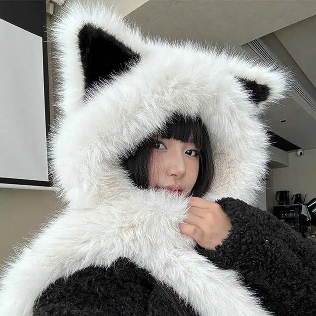 【温暖小狐】 雅鹿 萌趣可爱狐狸耳朵两件套一体 保暖加厚防寒秋冬必备降温学生百搭毛绒帽 聚酯纤维 斗篷帽 男女同款情侣款 礼盒装