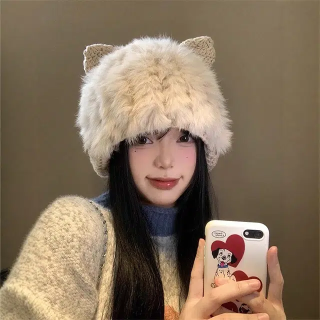 雅鹿 日系可爱猫耳朵毛绒兔毛针织套头帽秋冬季保暖加厚学生百搭加绒护耳 聚酯纤维 绒线帽 男女同款情侣款 礼盒装