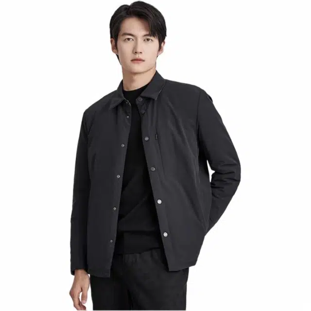 迪柯尼 灰标系列 翻领休闲时尚舒适格子羽绒服 男款 黑色