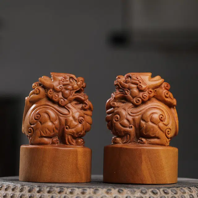 絮物 国风新中式双对貔貅招财纳福八方来财考试考研考公上岸转运百搭 老山檀 木作把件 男女同款情侣款