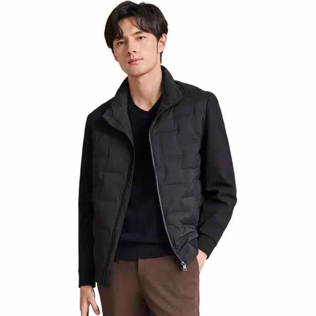 梦特娇 休闲时尚无帽立领羽绒服 男款 黑色