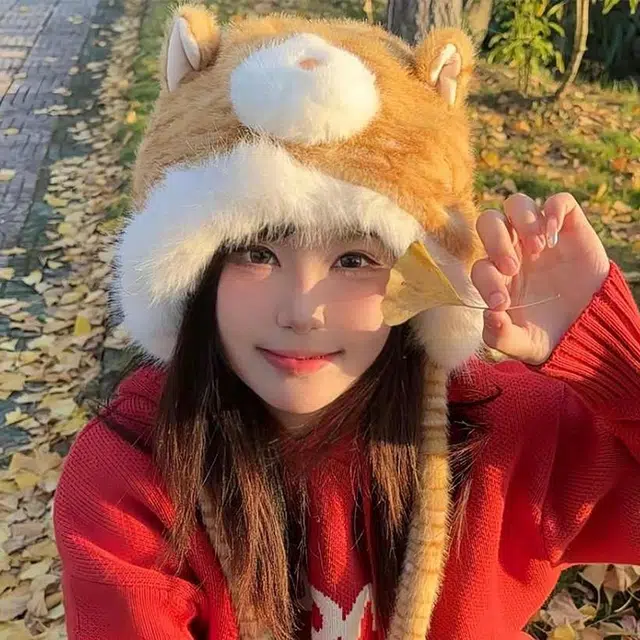 雅鹿 可爱猫咪毛绒雷锋帽秋冬季防寒加绒保暖百搭护耳帽户外出行学生显脸小套头帽 聚酯纤维 绒线帽 男女同款情侣款 礼盒装
