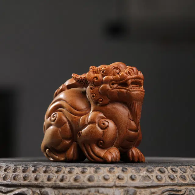 絮物 国风新中式望天貔貅招财纳福财源广进工艺品装饰品手工精细雕刻而成 老山檀 木作把件 男女同款情侣款