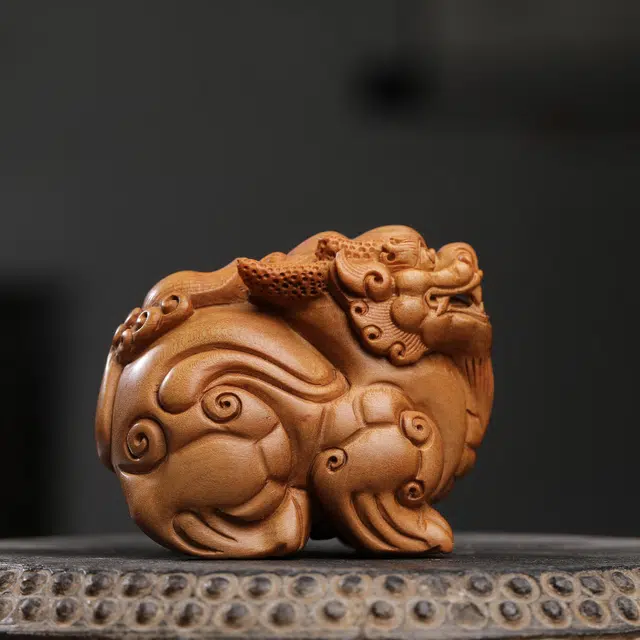 絮物 国风新中式望天貔貅招财纳福财源广进工艺品装饰品手工精细雕刻而成 老山檀 木作把件 男女同款情侣款
