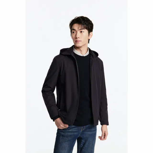 九牧王男裤专家 简约经典可脱卸帽拉链夹克外套 男款 藏青