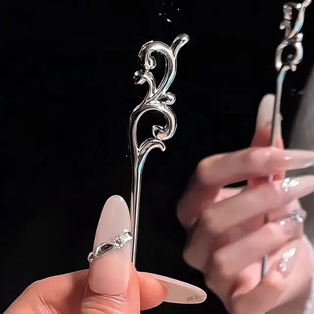 零界 嫩芽简约造型不规则感新中式高级清冷风配汉服挽发头饰 合金 发簪 女款