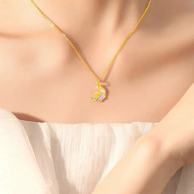 水贝之星 月半玫瑰 甜美小清新精致时尚森系优雅繁花似锦月下花朵小众高级感唯美浪漫锁骨链 好运 足金 一口价 黄金项链 女款