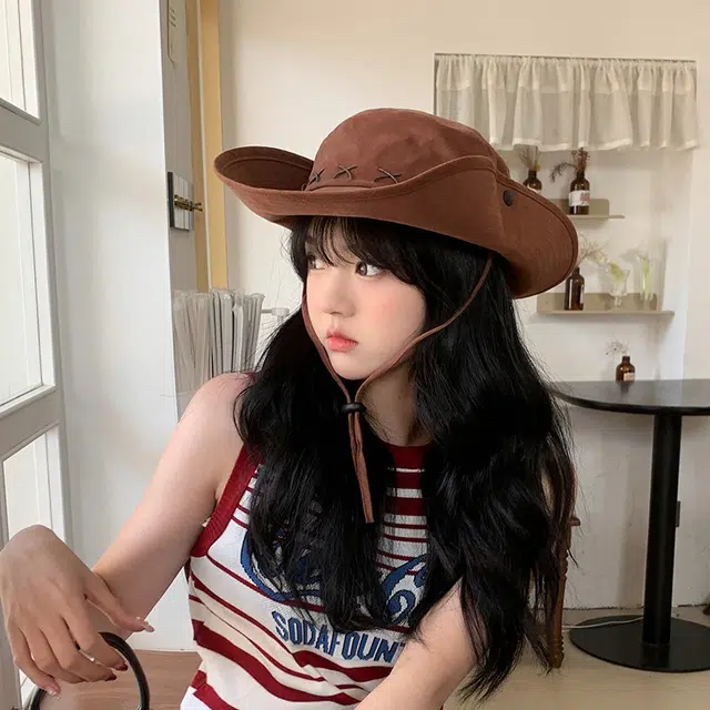 佩洛依 美式复古百搭显脸小西部牛仔女穿搭夏季户外登山遮阳时尚搭配防晒 聚酯纤维 渔夫帽 男女同款情侣款