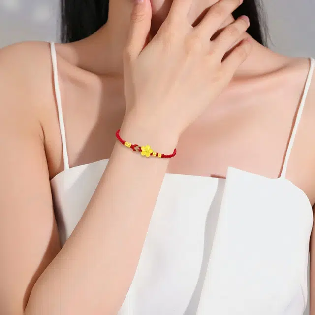 挚爱永恒 复古新中式简约设计气质桃花 足金 一口价 黄金手链 男女同款情侣款