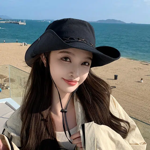 佩洛依 美式复古百搭显脸小西部牛仔女穿搭夏季户外登山遮阳时尚搭配防晒 聚酯纤维 渔夫帽 男女同款情侣款