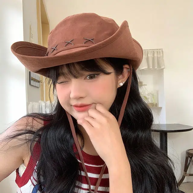 佩洛依 美式复古百搭显脸小西部牛仔女穿搭夏季户外登山遮阳时尚搭配防晒 聚酯纤维 渔夫帽 男女同款情侣款
