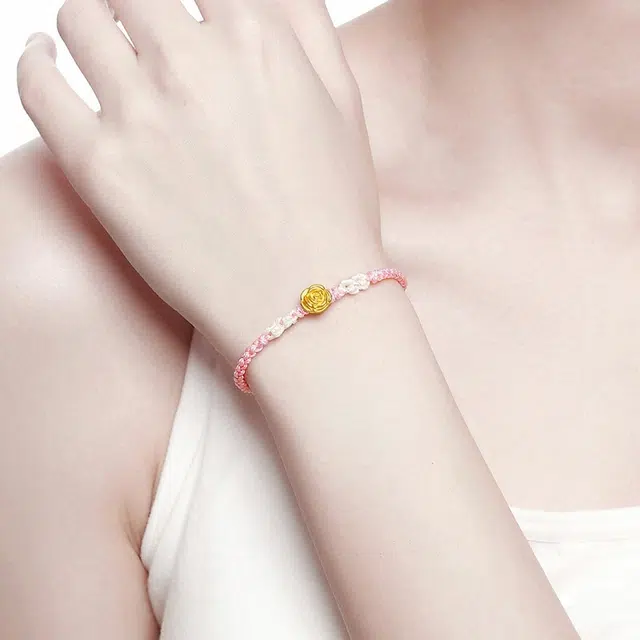 挚爱永恒 文艺温柔特色玫瑰编织 足金 一口价 黄金手链 女款