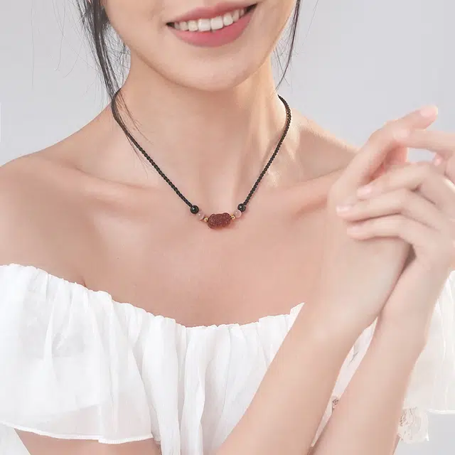 七可 招财貔貅转运珠 吞金兽纳福编织绳 财运滚滚转运好运 水晶 项链 女款