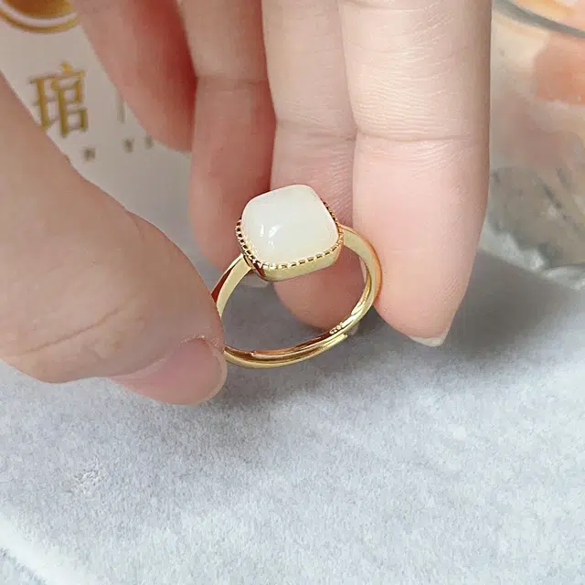 琳琯瑛 新中式国风国潮开口可调节唐塔白玉活口女戒 和田玉 戒指 女款 青玉 妈妈款