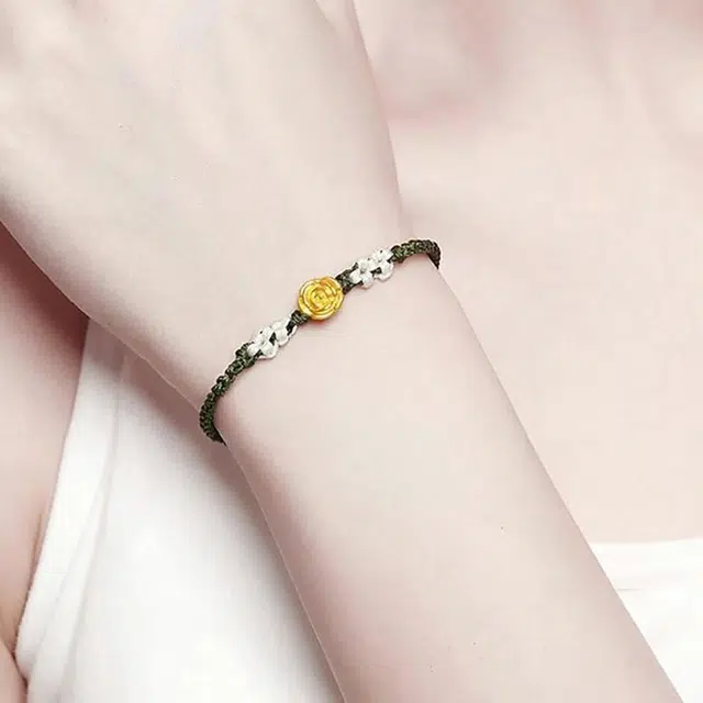 挚爱永恒 文艺温柔特色玫瑰编织 足金 一口价 黄金手链 女款