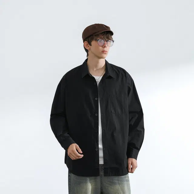 简约纯色基础款日常通勤休闲宽松长袖衬衫 男女同款