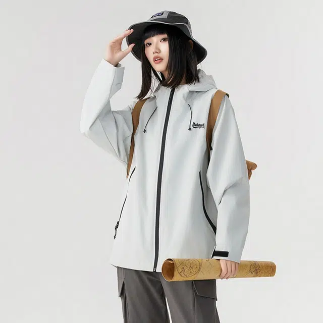 雅鹿  户外机能风百搭山系运动保暖外套登山三合一内胆宽松休闲纯色简约连帽  防水防风冲锋衣 男女同款 米白