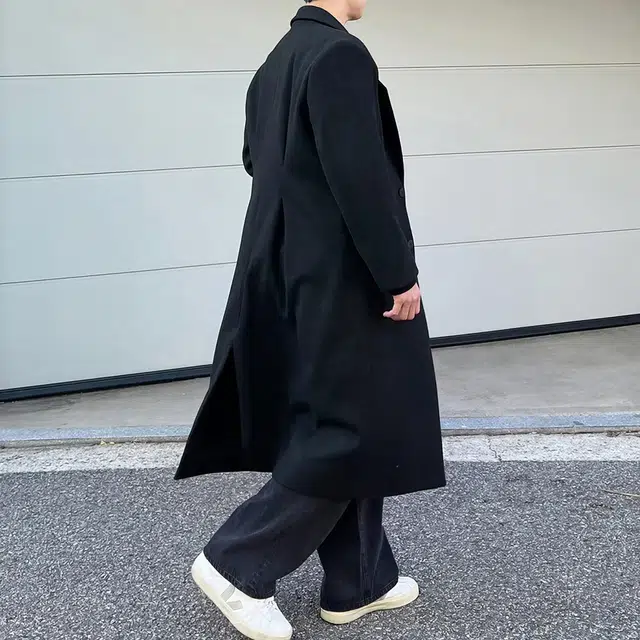 西装领单排扣毛呢长款过膝风衣外套大衣 男女同款