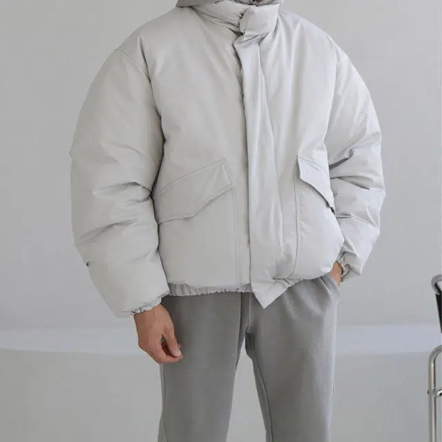 我是大卫 日系简约纯色立领保暖加厚休闲棉服 男女同款