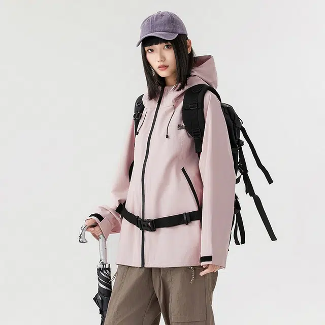 雅鹿  户外机能风百搭山系运动保暖外套登山三合一内胆宽松休闲纯色简约连帽  防水防风冲锋衣 男女同款 米白
