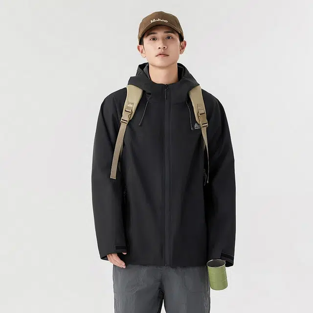 雅鹿  户外机能风百搭山系运动保暖外套登山三合一内胆宽松休闲纯色简约连帽  防水防风冲锋衣 男女同款 米白