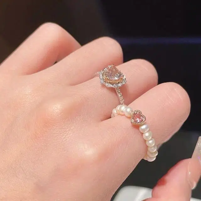 克拉日记 爱心粉色在逃公主小众食指戒设计感闺蜜尾戒对戒招财平安好运 贝珠珍珠 戒指 女款