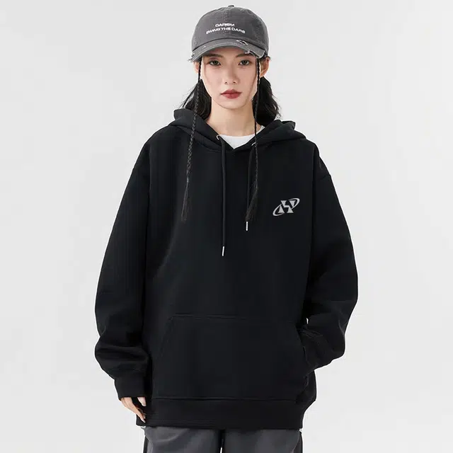 绘承 美式复古字母涂鸦印花宽松休闲经典百搭青少年落肩连帽卫衣 男女同款