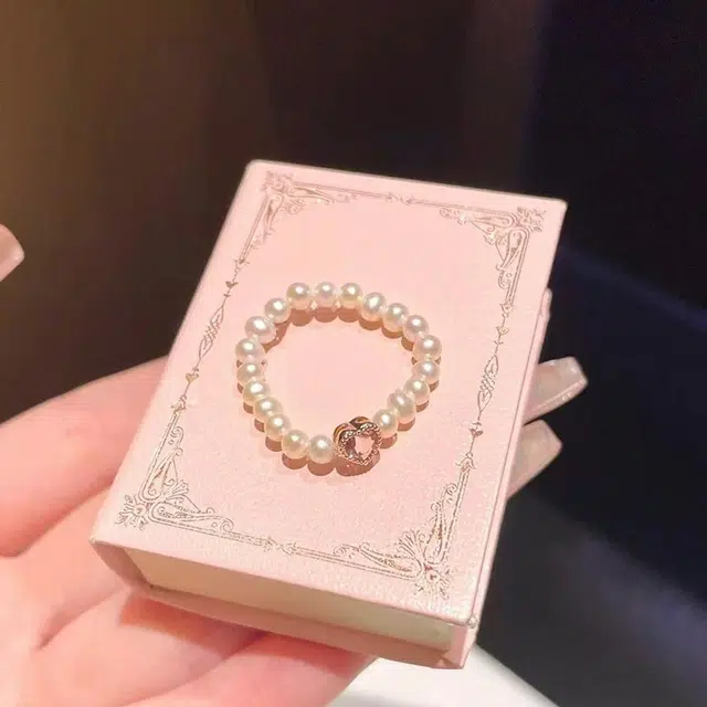 克拉日记 爱心粉色在逃公主小众食指戒设计感闺蜜尾戒对戒招财平安好运 贝珠珍珠 戒指 女款