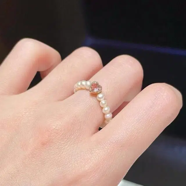 克拉日记 爱心粉色在逃公主小众食指戒设计感闺蜜尾戒对戒招财平安好运 贝珠珍珠 戒指 女款