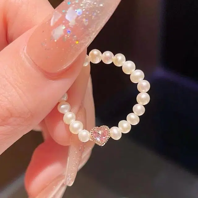 克拉日记 爱心粉色在逃公主小众食指戒设计感闺蜜尾戒对戒招财平安好运 贝珠珍珠 戒指 女款