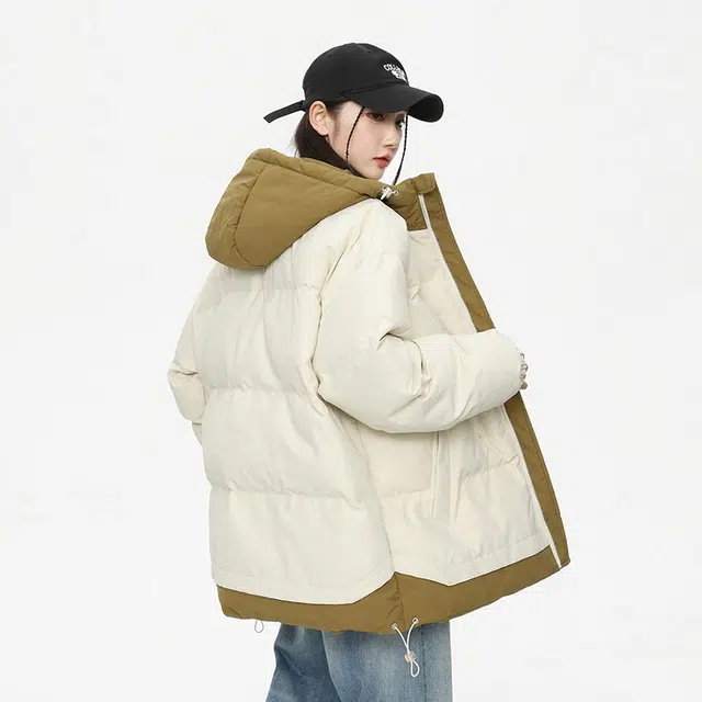 玉儿恋 都市时尚舒适休闲假两件连冒潮牌棉服 男女同款