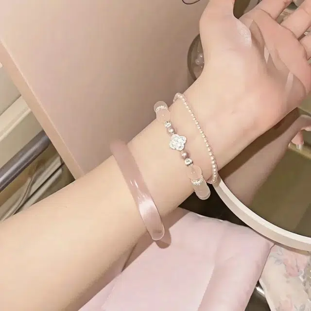 兰慕茵诺 新中式轻奢高级感蜜桃粉 高级清冷感 旗袍汉服 透亮极简风 玻璃猫眼 手镯 女款