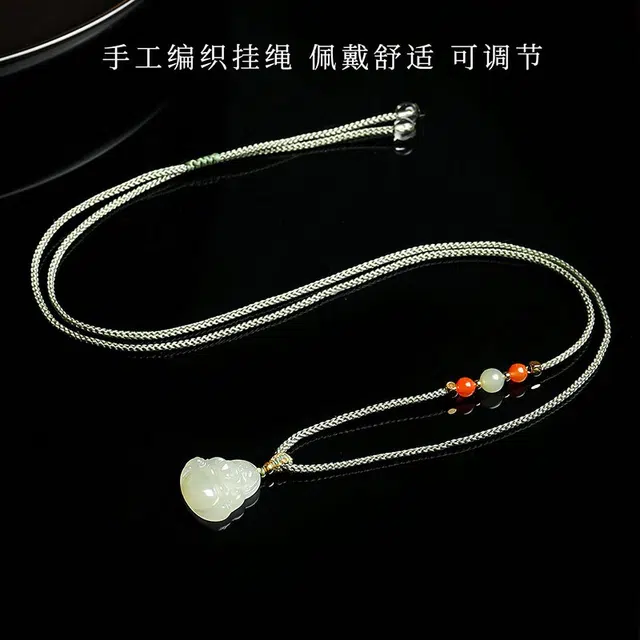 印象眸 弥勒笑佛公 和田玉 项链 女款 青白玉 新中式古风国潮经典简约玉吊坠 礼物