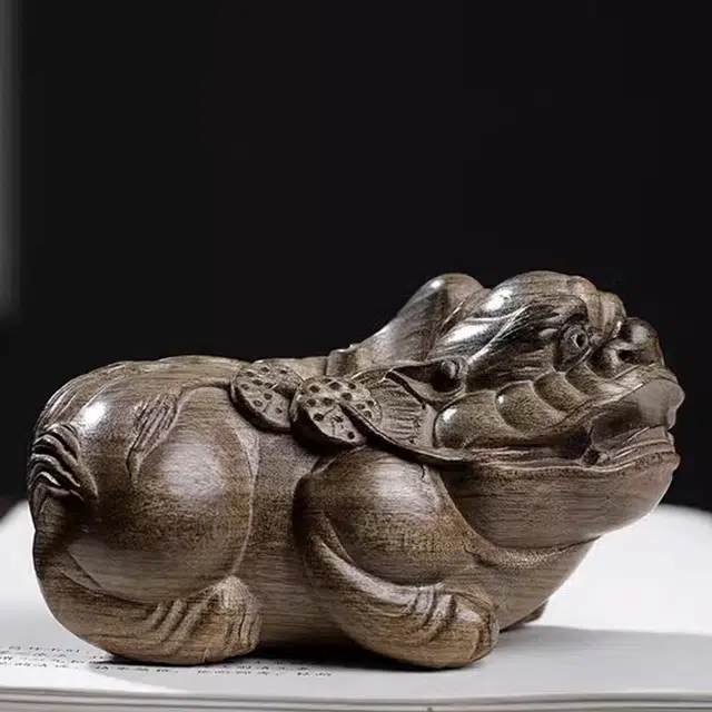 仙作美 乌木金丝楠木实木雕刻经典貔貅文玩把件 阴沉木 木作摆件 男女同款情侣款