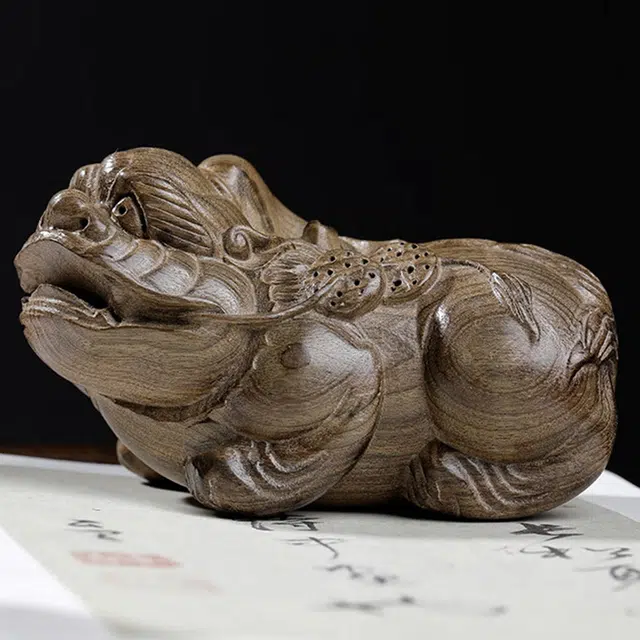 仙作美 乌木金丝楠木实木雕刻经典貔貅文玩把件 阴沉木 木作摆件 男女同款情侣款