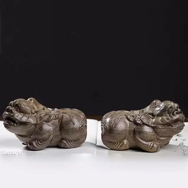 仙作美 乌木金丝楠木实木雕刻经典貔貅文玩把件 阴沉木 木作摆件 男女同款情侣款