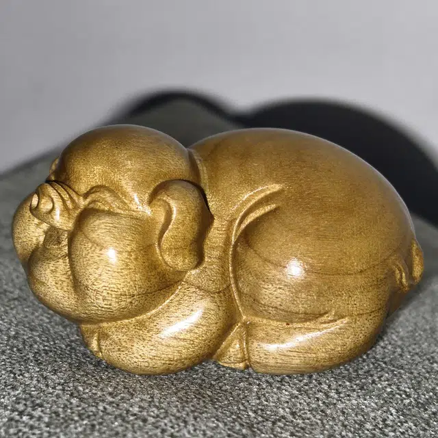 仙作美 假一赔万金丝楠老料实木雕刻福猪手把件文玩 楠木 摆件 男女同款情侣款