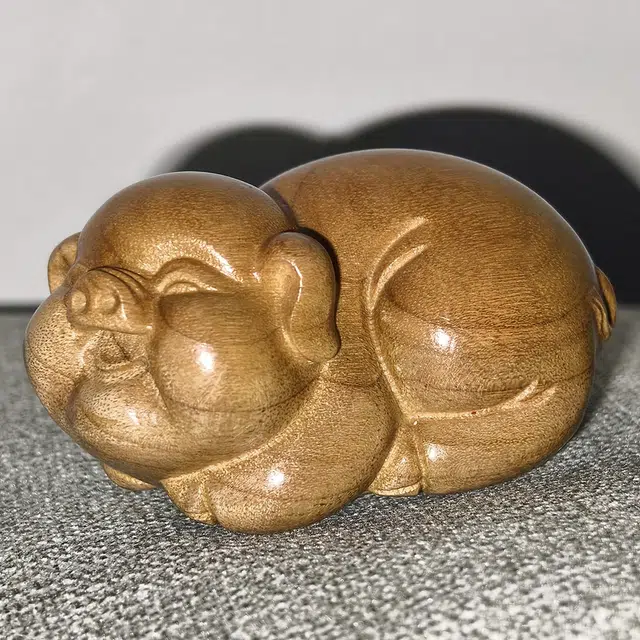 仙作美 假一赔万金丝楠老料实木雕刻福猪手把件文玩 楠木 摆件 男女同款情侣款