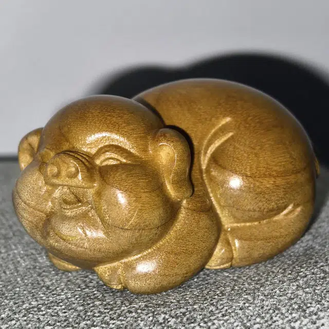 仙作美 假一赔万金丝楠老料实木雕刻福猪手把件文玩 楠木 摆件 男女同款情侣款