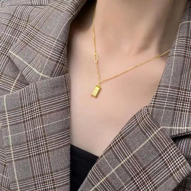 尚银福 暴富小金砖 精致酷炫锁骨链招财转运轻奢 日常通勤约会事业顺利上岸发财金主气质百搭 好运 合金 项链 女款