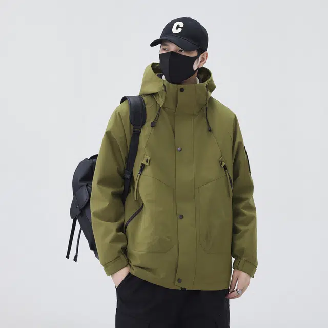 雅鹿  三合一摇粒绒  防水防风防紫外线透气耐磨冲锋衣 男女同款 军绿色
