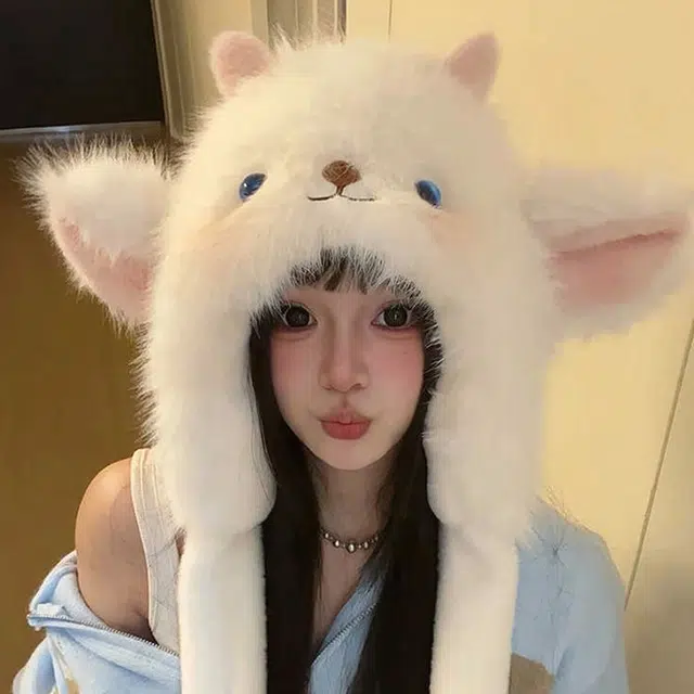 【耳朵会动】 雅鹿 可爱卡通小羊秋冬必备毛茸茸加绒加厚保暖捏捏护耳防寒帽 涤纶 绒线帽 男女同款情侣款 礼盒装