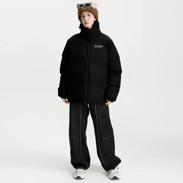 大卫贝肯 美式高街简约时尚立领宽松面包棉服外套纯色加绒保暖连帽卫衣直筒日常百搭垂感牛仔裤休闲运动套装 男女同款