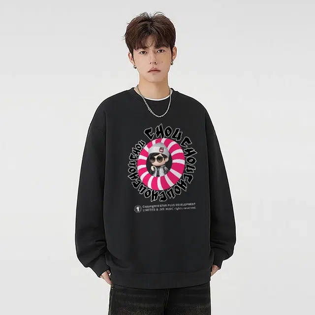 周同学 周杰伦 品牌字母印花基础款宽松内搭加绒加厚打底衫保暖圆领卫衣 男女同款