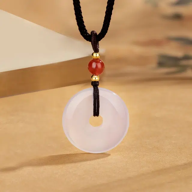老凤祥 同心圆平安扣 招财纳福好运一对新中式国潮 气质百搭编绳可调节 玉髓 玉石项链 男女同款情侣款