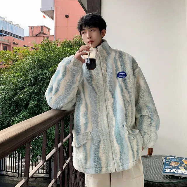 极限涡轮 日系慵懒风拼接拼色加厚舒适保暖宽松条纹时尚潮流个性百搭棉服 男女同款