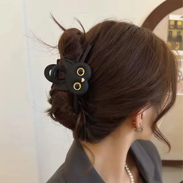 零界 可爱猫咪爱心亮面鲨鱼夹趣味大眼呆萌简约造型感日常通勤 亚克力 发夹 男女同款情侣款