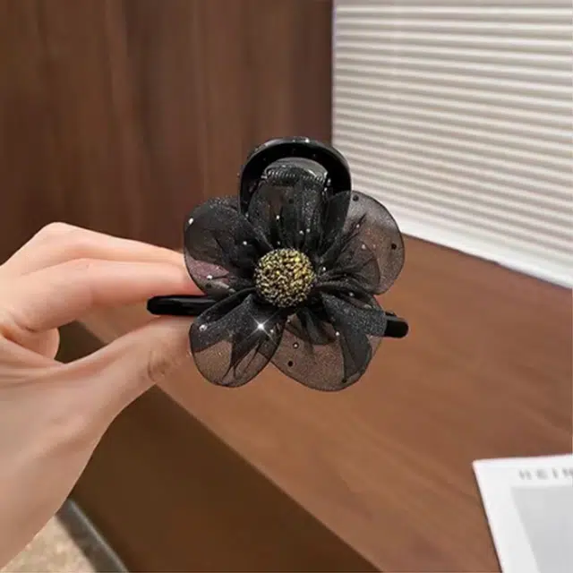 零界 花朵网纱满钻圆珠抓夹梦幻波点法式浪漫轻奢后脑勺头饰 亚克力 发夹 女款